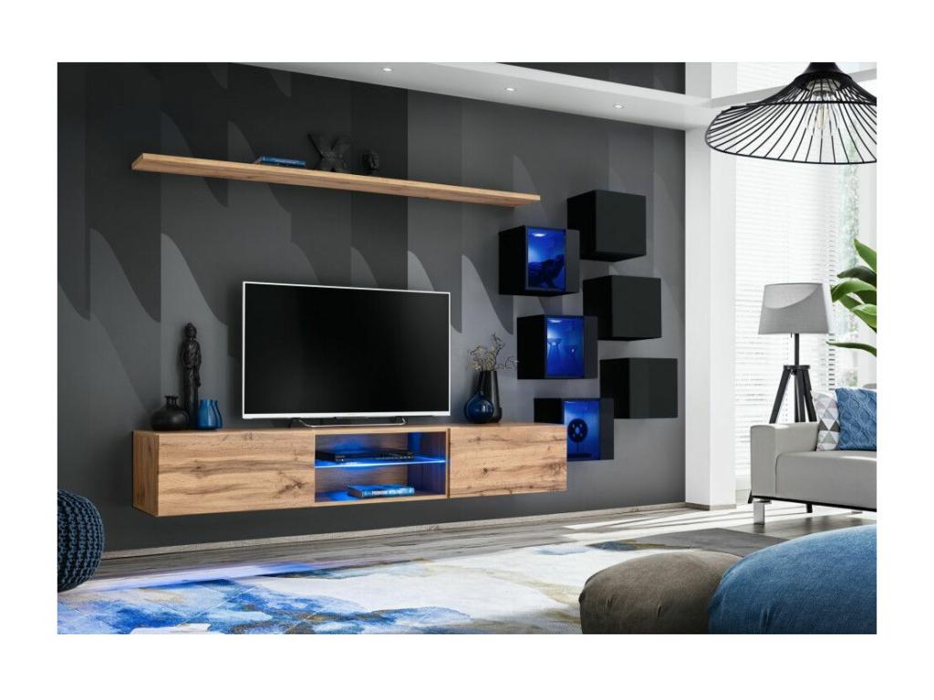 Ensemble Meuble TV Boisona 260cm Naturel / Noir UCIC60054