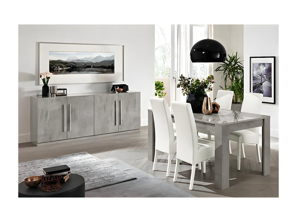 Boisona - Ensemble Séjour Effet Marbre Table 160cm Buffet 3 Portes ROEI86761