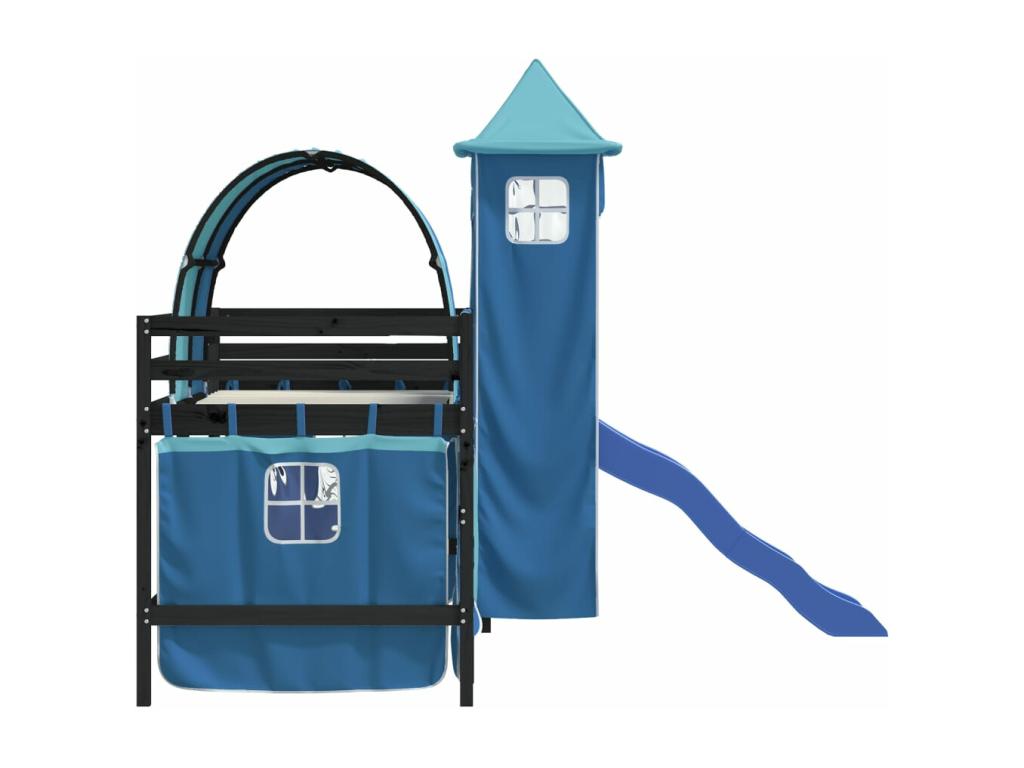 Lit mezzanine enfant avec tour bleu 90x190 cm bois pin massif DKGM39941