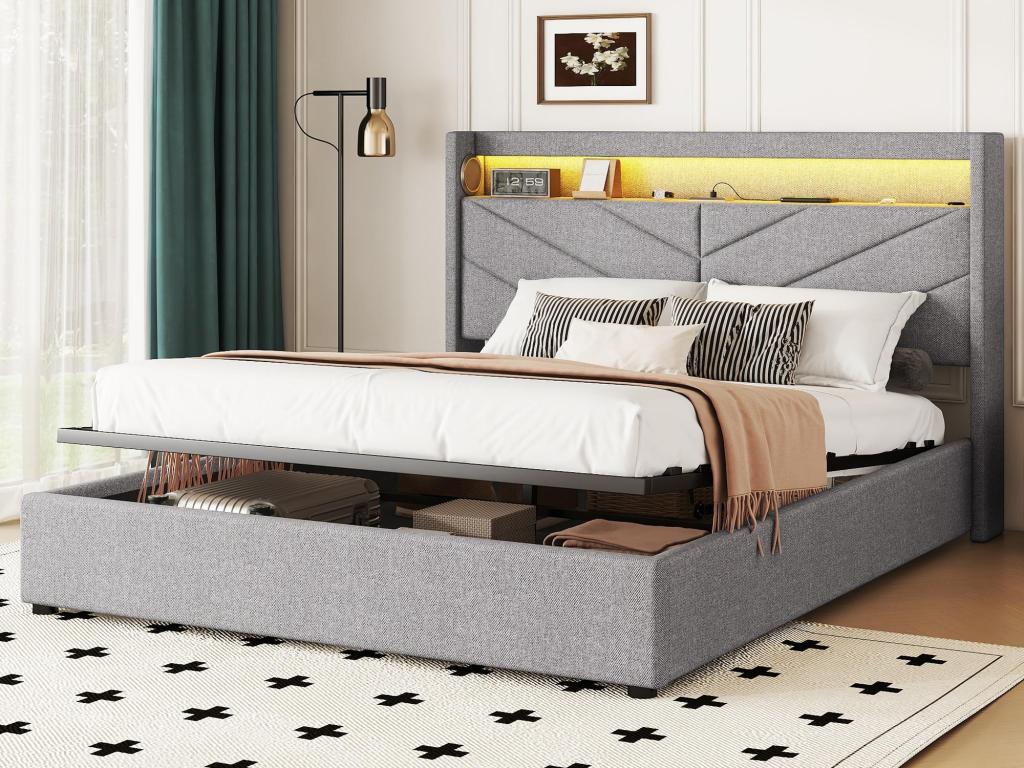 Lit en tissu gris, 160 x 200 cm