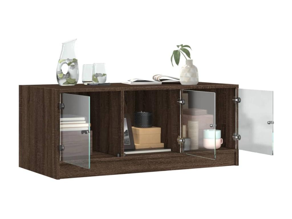 Table basse avec portes en verre chêne marron 102x50x42 cm XFBD69947