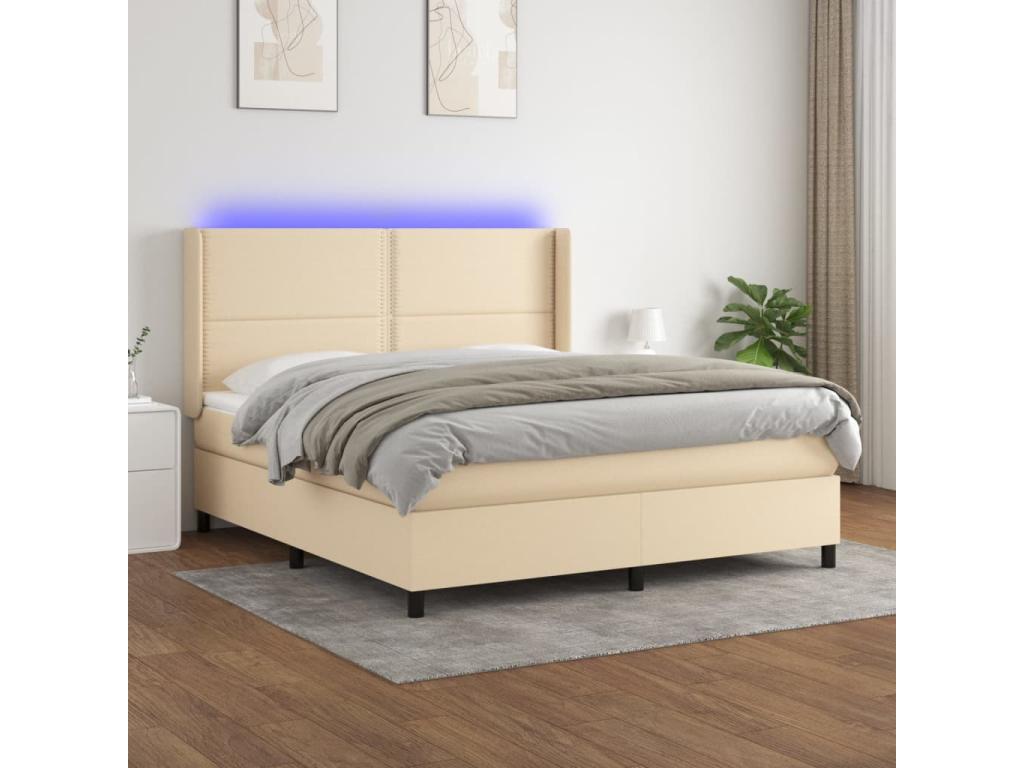 Sommier à Boisona de lit matelas LED Crème 180x200 cm Tissu QCFK10279