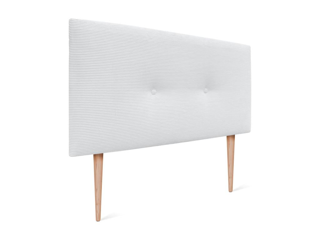 Boisona Tête de Lit Velours Côtelé Uni avec Boutons 110x115 avec Pieds de Lit 105 - Blanc KUUM42285