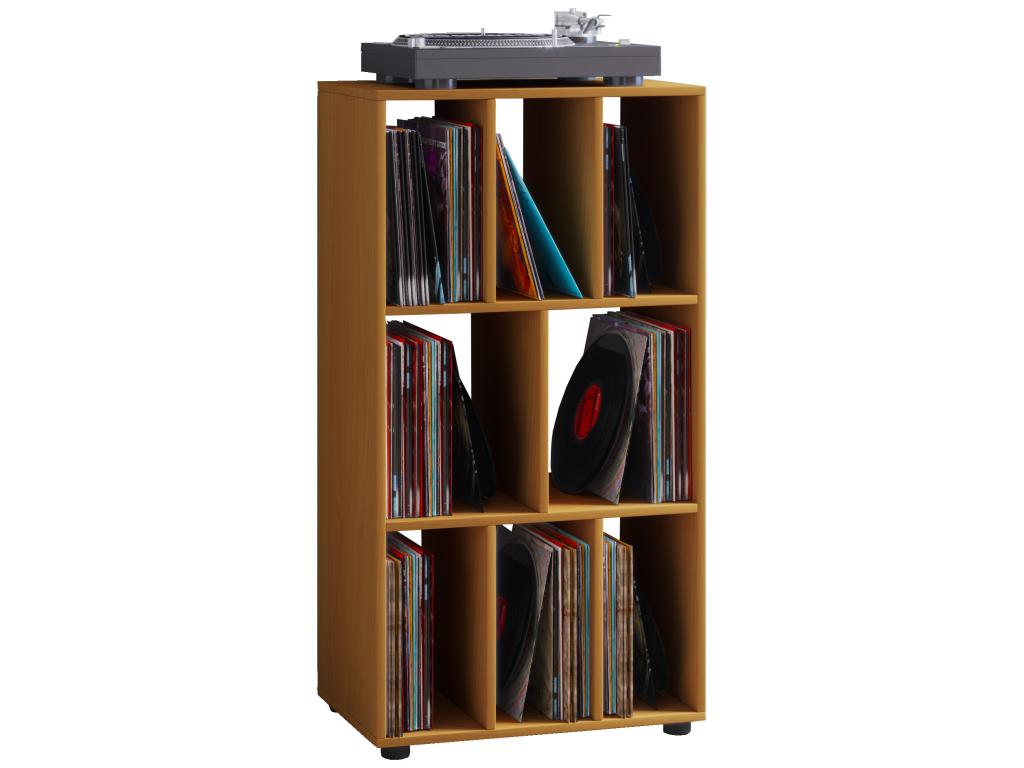 Boisona Etagère rétro pour disques vinyle à 8 espaces de rangement imitation hêtre. MFLZ89462