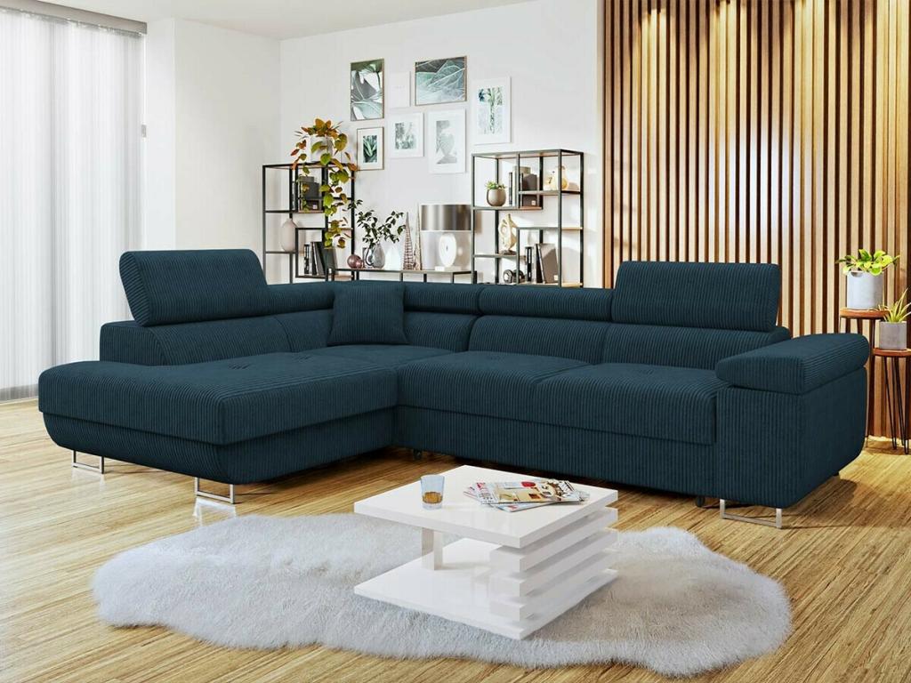 Canapé d'angle Boisona 100 Bleu Fonction de couchage Boîte de literie 274cm PBCX57793