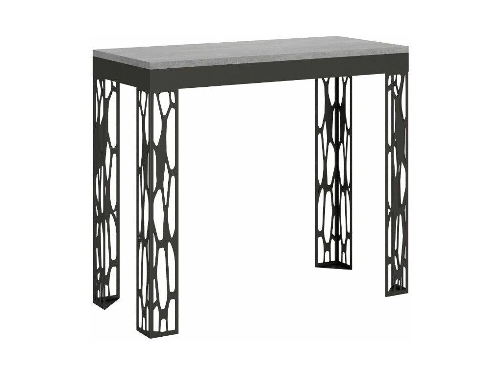 Console extensible design bois et acier anthracite Boisona-Couleur Gris ciment-Support 4 pieds-5 rallonges ESLY36217