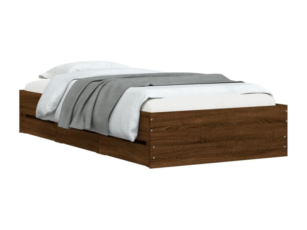 Cadre de lit avec tiroirs sans matelas chêne marron 100x200 cm CNSF88296