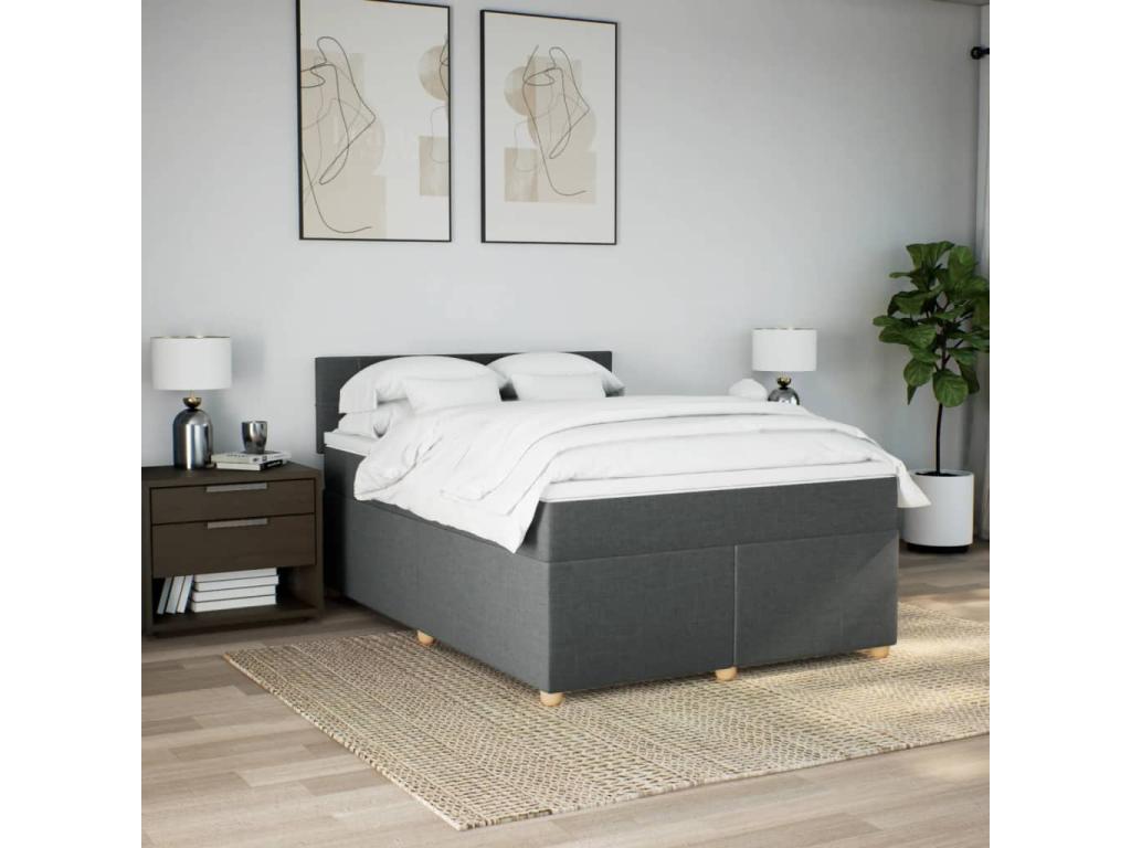 Sommier à Boisona de lit avec matelas Gris foncé 140x190cm Tissu OGCC80238