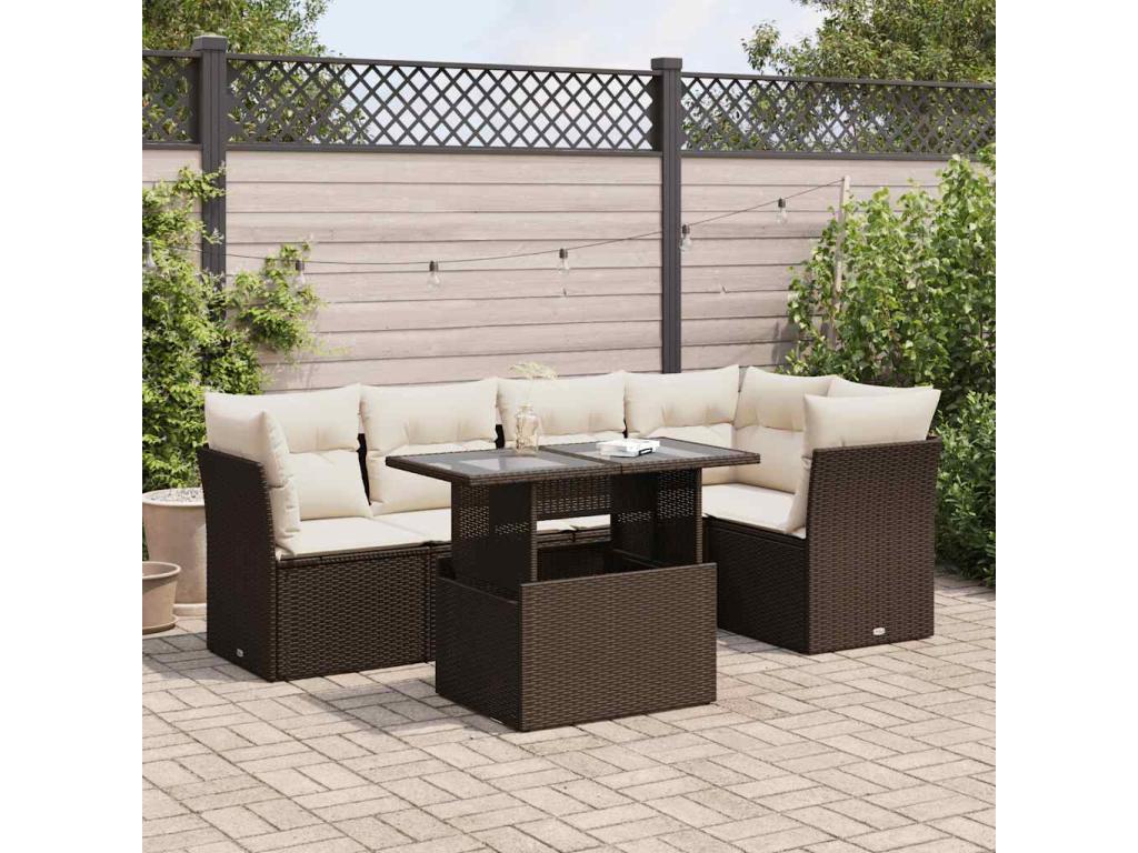 Salon de jardin avec coussins 6 pcs marron résine tressée FNEA11058