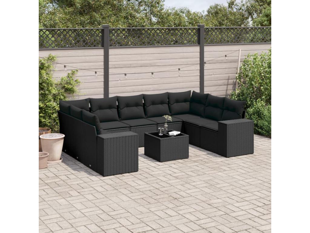 Salon de jardin 10 pcs avec coussins noir résine tressée SGMC95001