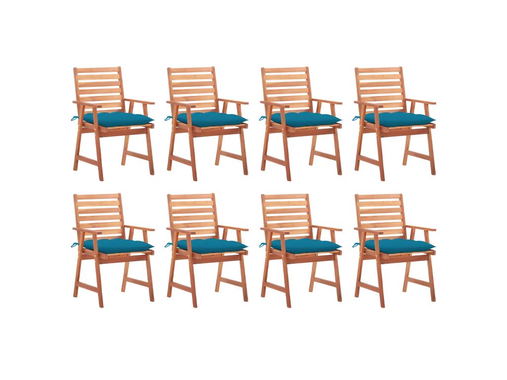 Chaises à manger d'extérieur lot de 8 et coussins Boisona massif BYOB92082