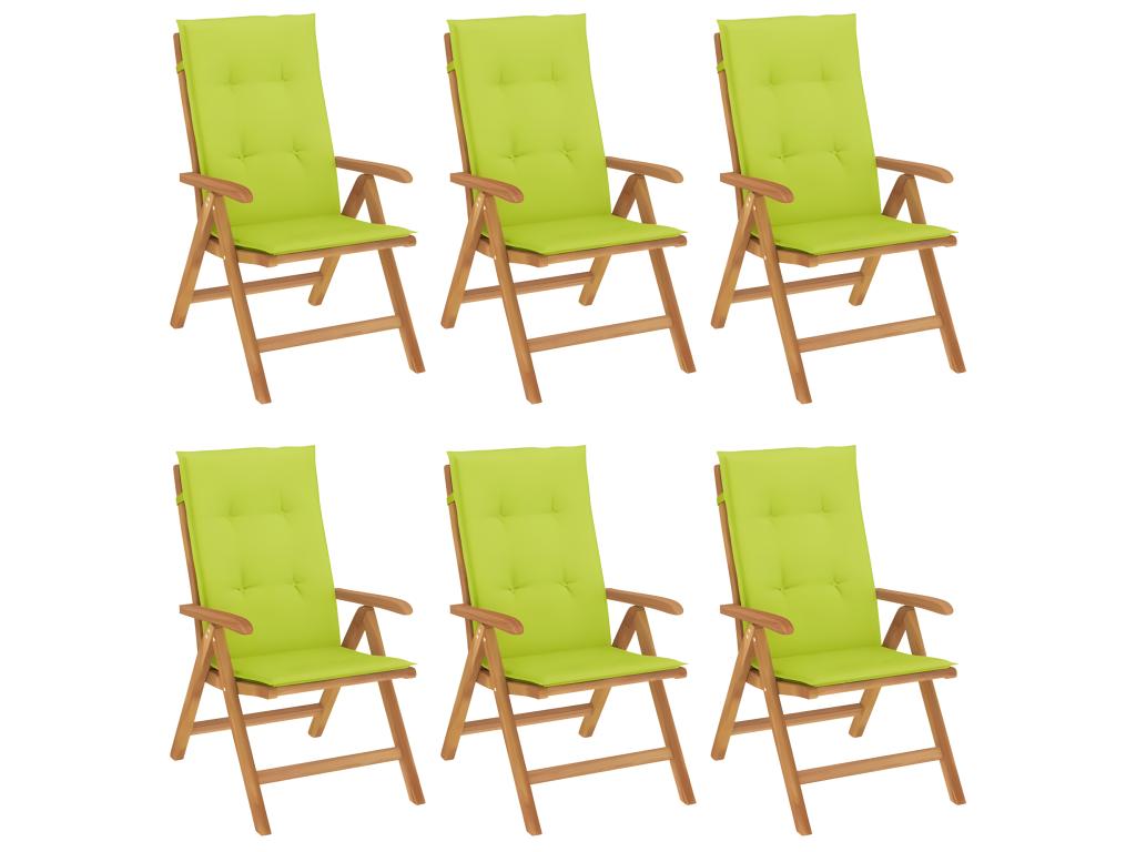 Chaises de jardin inclinables et coussins lot de 6 bois teck TBEC94787