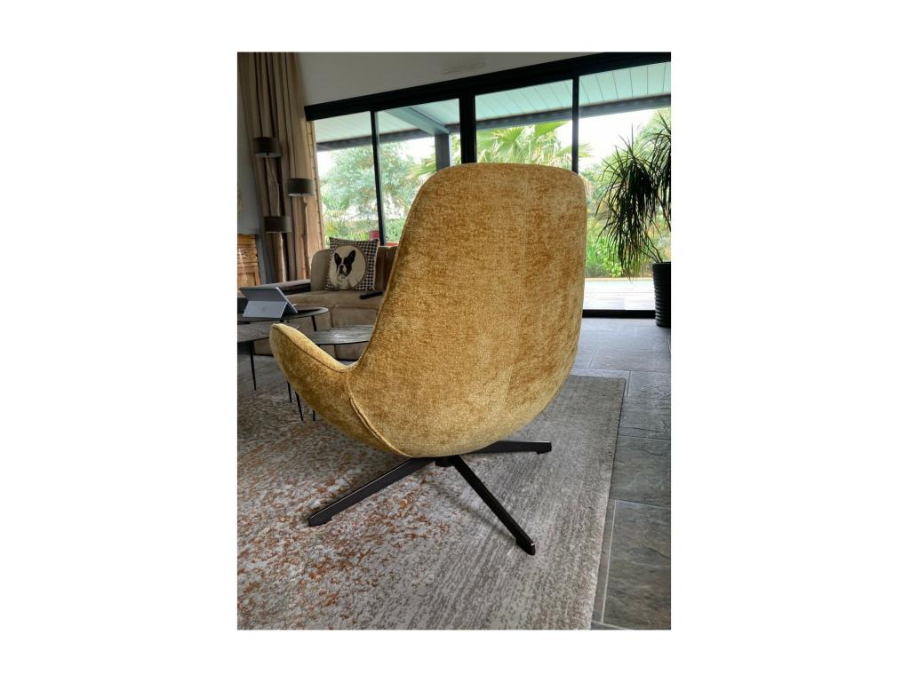 Boisona - Fauteuil rotatif en velours jaune moutarde JICZ12228