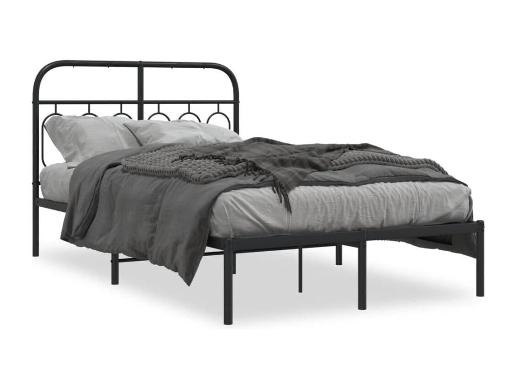 Cadre de lit métal sans matelas avec tête de lit noir 120x190cm DJPJ37726
