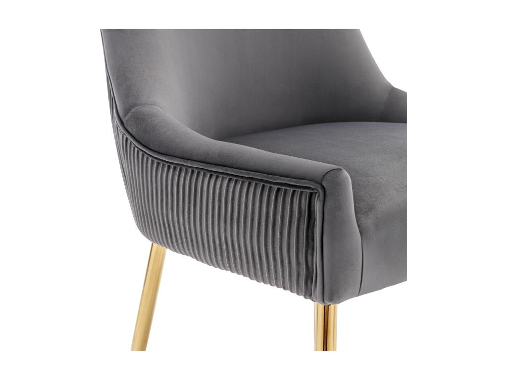Lot de 2 Chaises rembourrées en velours avec pieds plaqués - Gris / Doré JZND01410