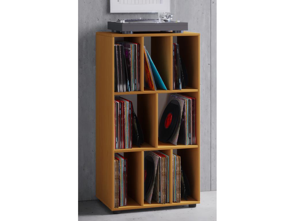 Boisona Etagère rétro pour disques vinyle à 8 espaces de rangement imitation hêtre. MFLZ89462