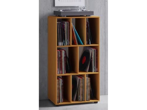 Boisona Etagère rétro pour disques vinyle à 8 espaces de rangement imitation hêtre. MFLZ89462