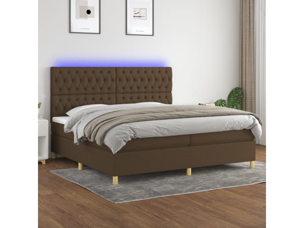 Sommier à Boisona de lit matelas et LED Marron foncé 200x200 cm ZTQG02743
