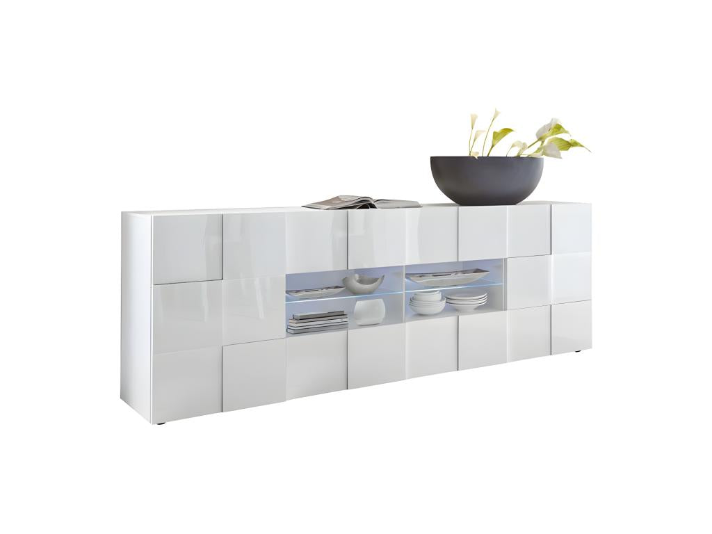 Buffet 2 portes 4 tiroirs Laqué Blanc brillant LED's - Boisona JPDU47761