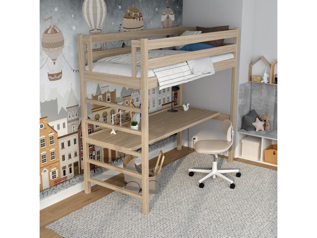 Lit mezzanine en chêne - avec bureau N01 Chêne Blanchi 90x190 HRJG28938