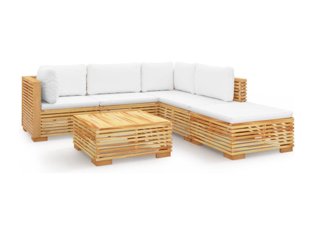 Salon de jardin 6 pcs avec coussins Bois de teck solide QAPY41883