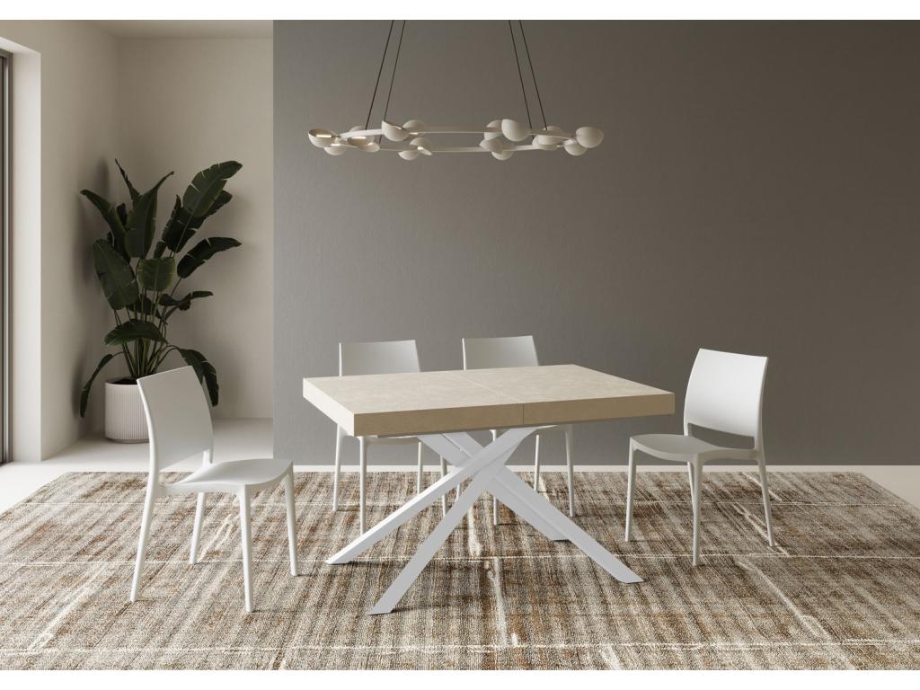 Table extensible 90x140/244 cm Boisona cachemire pieds blancs VXTQ30163
