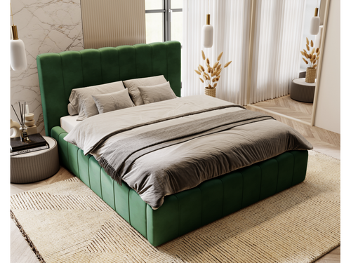 Boisona Lit Capitonné 140x200 Boisona - Lit avec Sommier à Boisona Rangement Tête de Lit - Lit double velours Vert Boisona Velvet 2225 FLQP73011