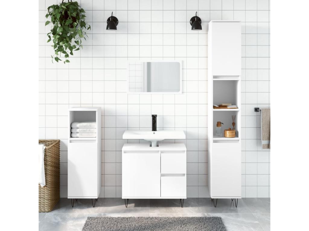 Ensemble de meubles salle de bain 3 pcs blanc bois d'ingénierie SFJB63188