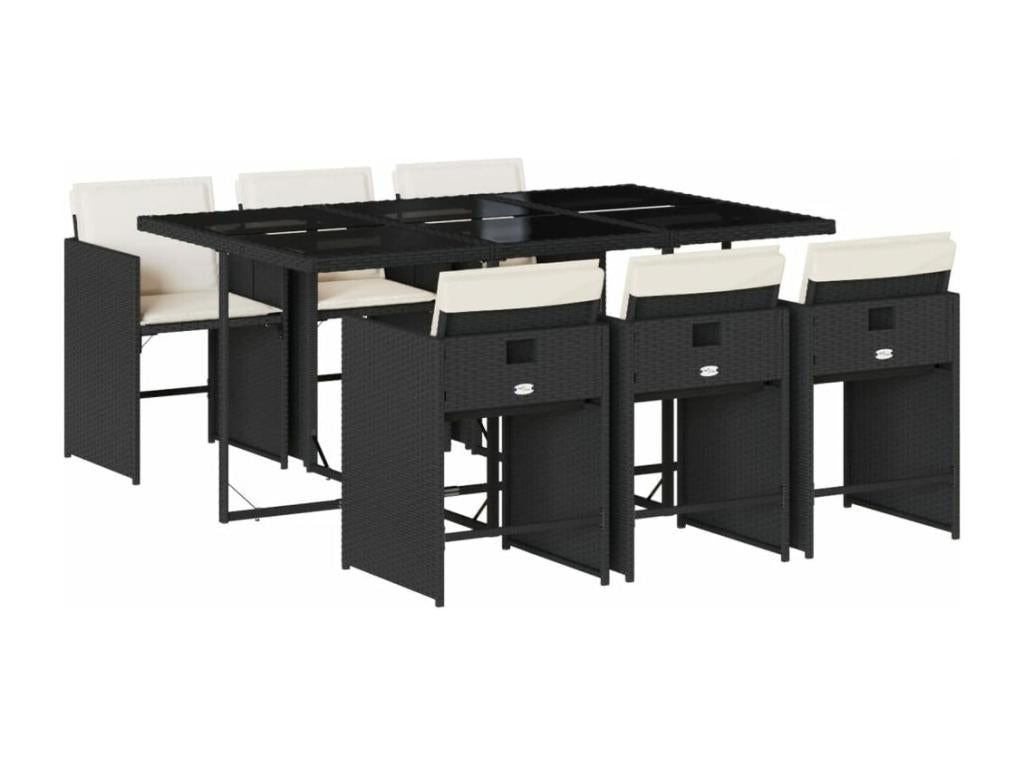 Ensemble à manger de jardin coussins 7 pièces Noir Résine tressée XMFR47503