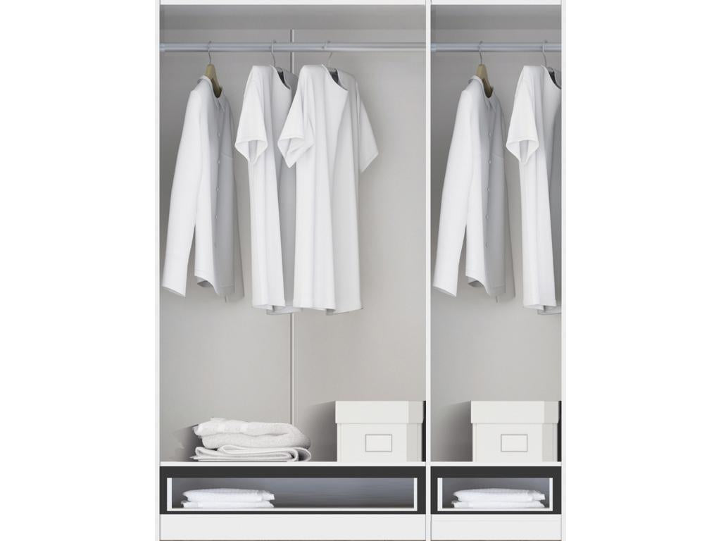 Armoire / placard de rangement de 3 portes 2 tiroirs coloris Chêne Boisona / Blanc - longueur 152 x profondeur 51 x hauteur 200 cm INKL09224