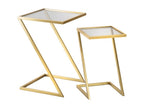 Tables basses Z - Lot de 2 tables basses en métal doré et verre fumé - Dimensions 40x40x60 cm et 30x30x50 cm - Design géométrique et épuré NOBL66005