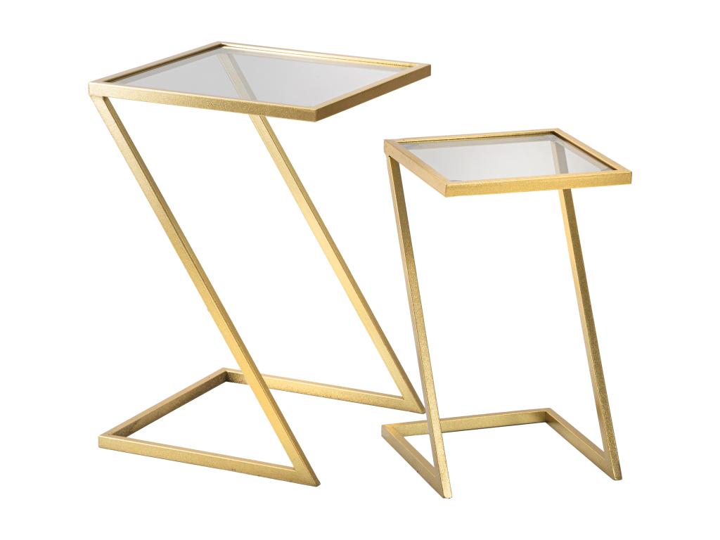Tables basses Z - Lot de 2 tables basses en métal doré et verre fumé - Dimensions 40x40x60 cm et 30x30x50 cm - Design géométrique et épuré NOBL66005
