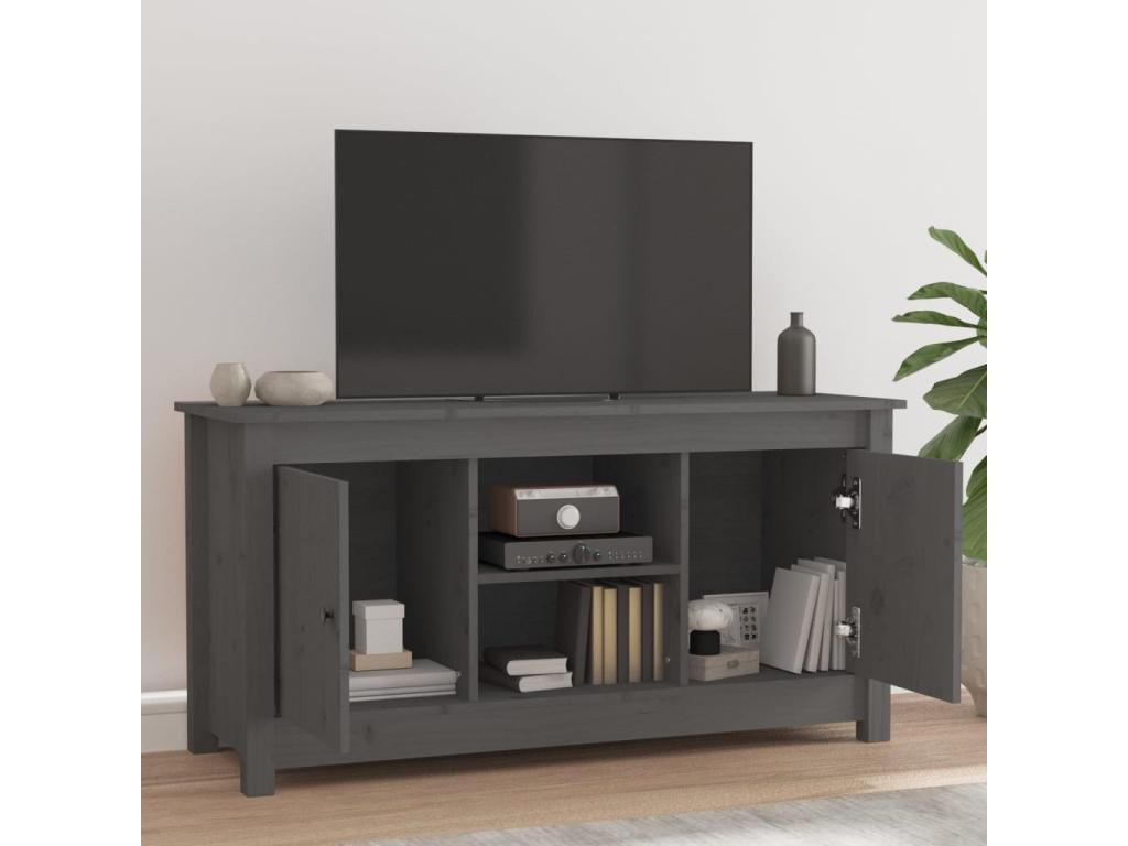 Meuble TV Gris 103x36,5x52 cm Bois de pin massif GZOS97324