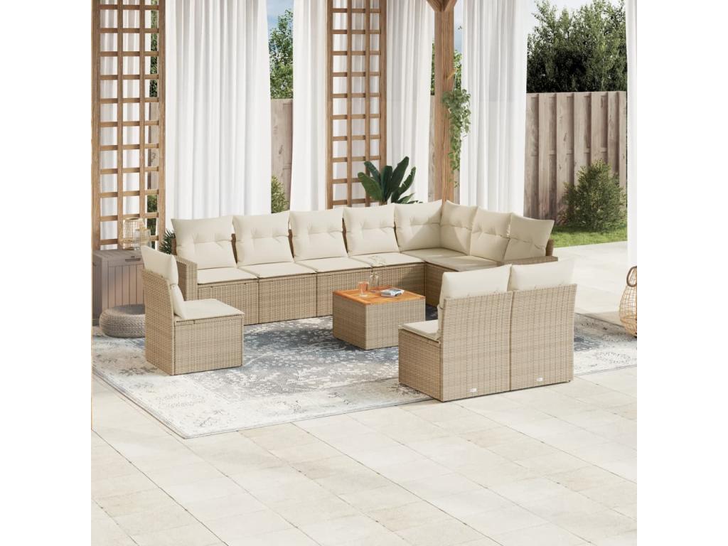 Salon de jardin 11 pièces avec coussins beige résine tressée APWM27091