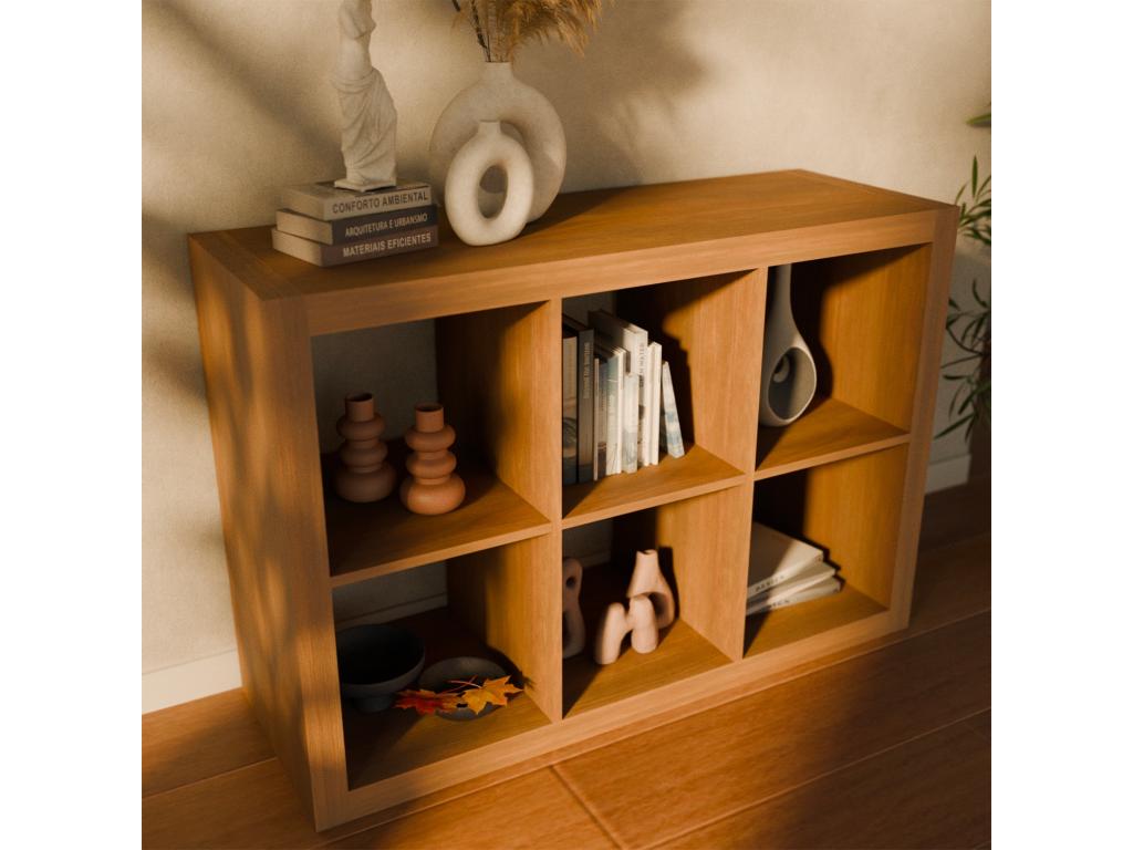 Etagère bibliothèque 2 niveaux 6 compartiments- effet bois de manguier- L 111.2 x P 39 x H 76cm ONUY15232