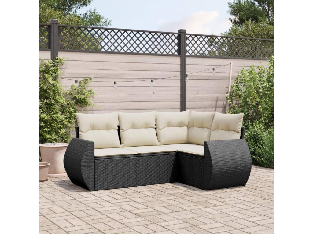 Salon de jardin 4 pièces avec coussins noir résine tressée CFRS23166