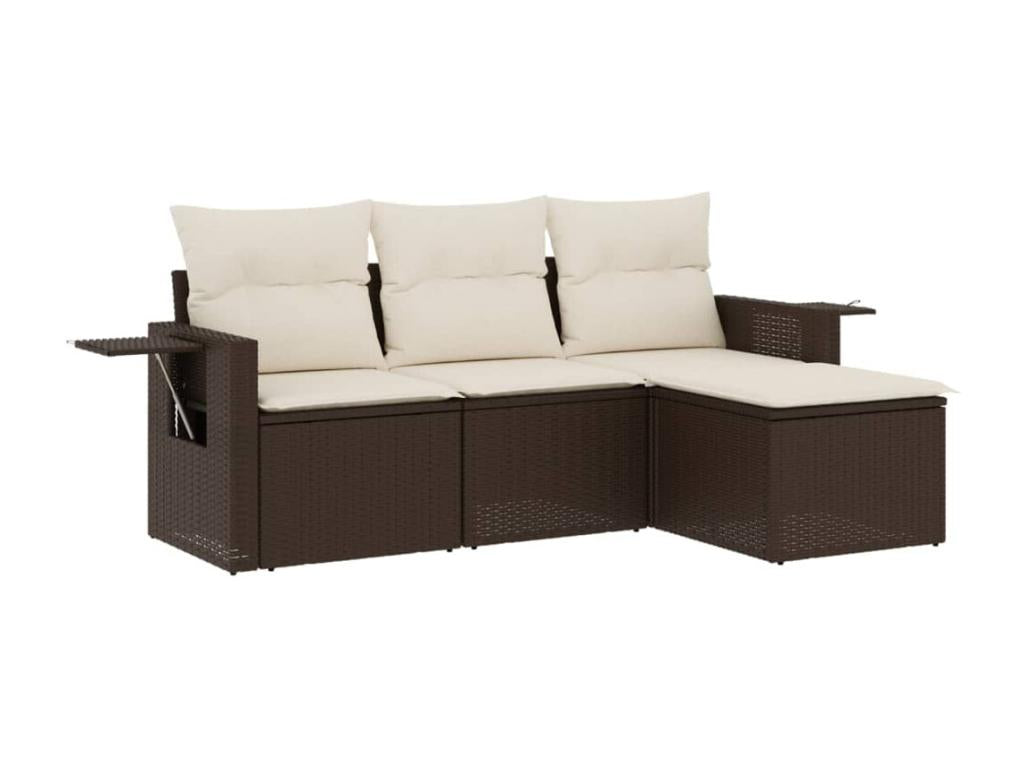 Salon de jardin 4 pcs avec coussins marron résine tressée HDRD51485