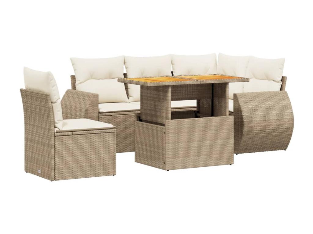 Salon de jardin avec coussins 6 pcs beige résine tressée JHRX65862