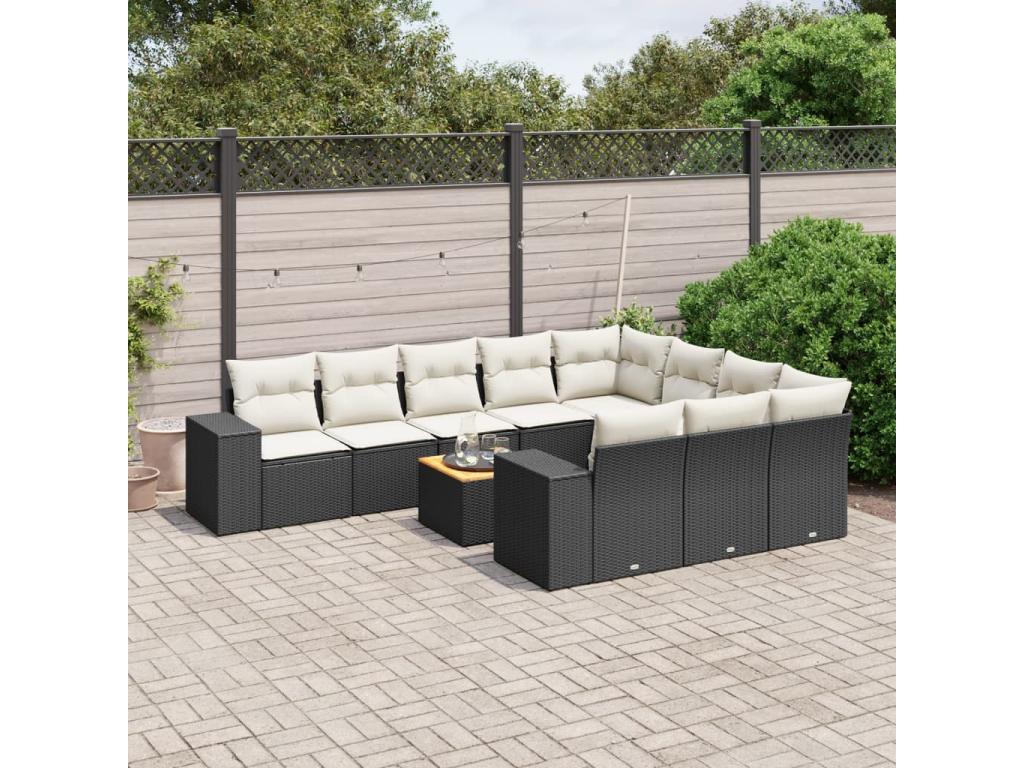 Salon de jardin 11 pièces avec coussins noir résine tressée IOKX05495