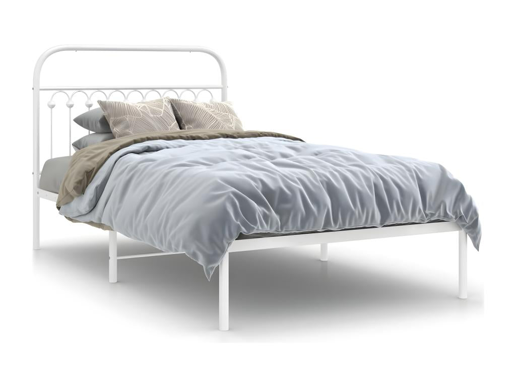 Cadre de lit métal avec tête de lit blanc 107x203 cm JIQX05415