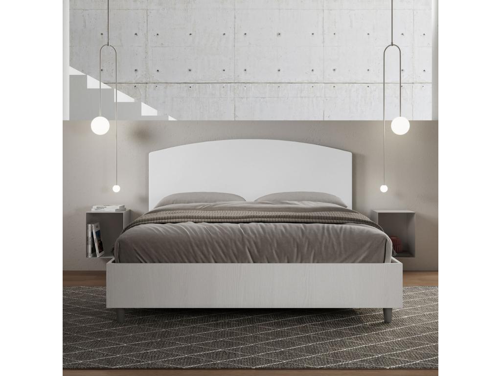Lit coffre 160x190 structure frêne blanc tête de lit similicuir blanc Boisona HBEZ47755