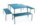 Ensemble table de jardin carrée et 4 bancs en métal bleu Boisona YLJR98271