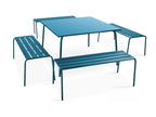 Ensemble table de jardin carrée et 4 bancs en métal bleu Boisona YLJR98271