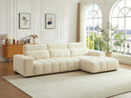Canapé d'angle droit en tissu texturé beige Boisona DPQZ52407