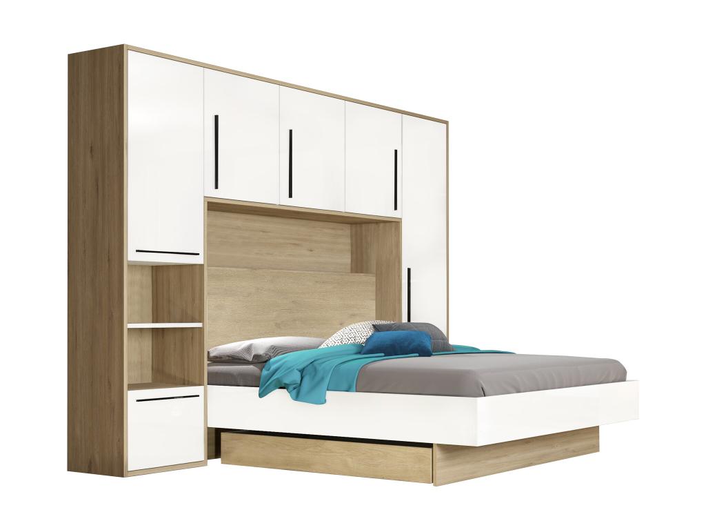 Lit pont 140x190 cm avec rangements - Coloris Naturel et blanc - Boisona IHLF08039
