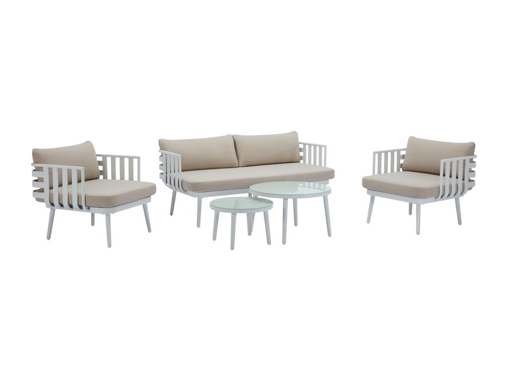 Salon de jardin en aluminium canapé 2 places 2 fauteuils et 2 tables basses - Blanc - Boisona JSEW91622