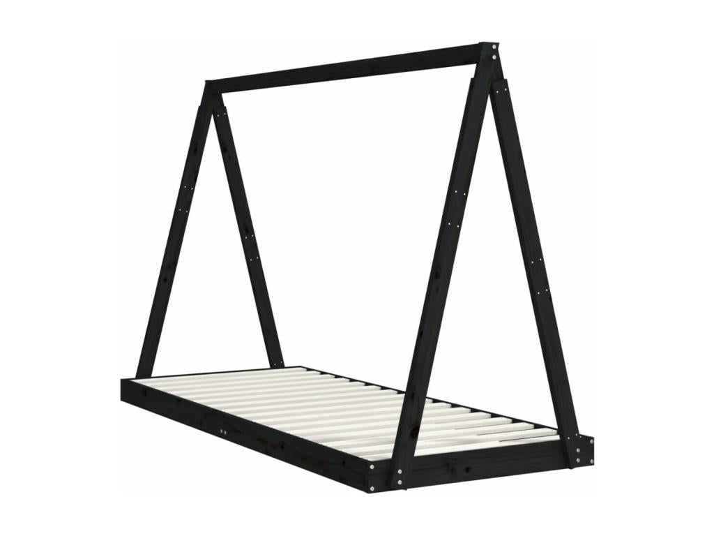 Cadre de lit pour enfants noir 80x200 bois de pin massif ZBFG93423