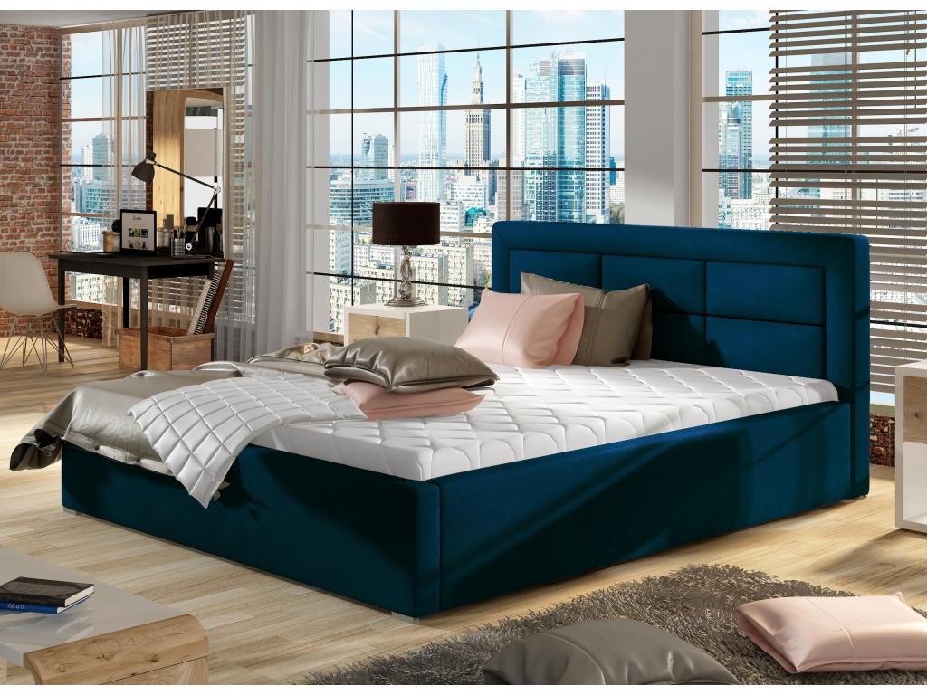 Lit moderne velours capitonné Boisona-Couleur Bleu nuit-200x200-Version coffre de rangement IZII53225