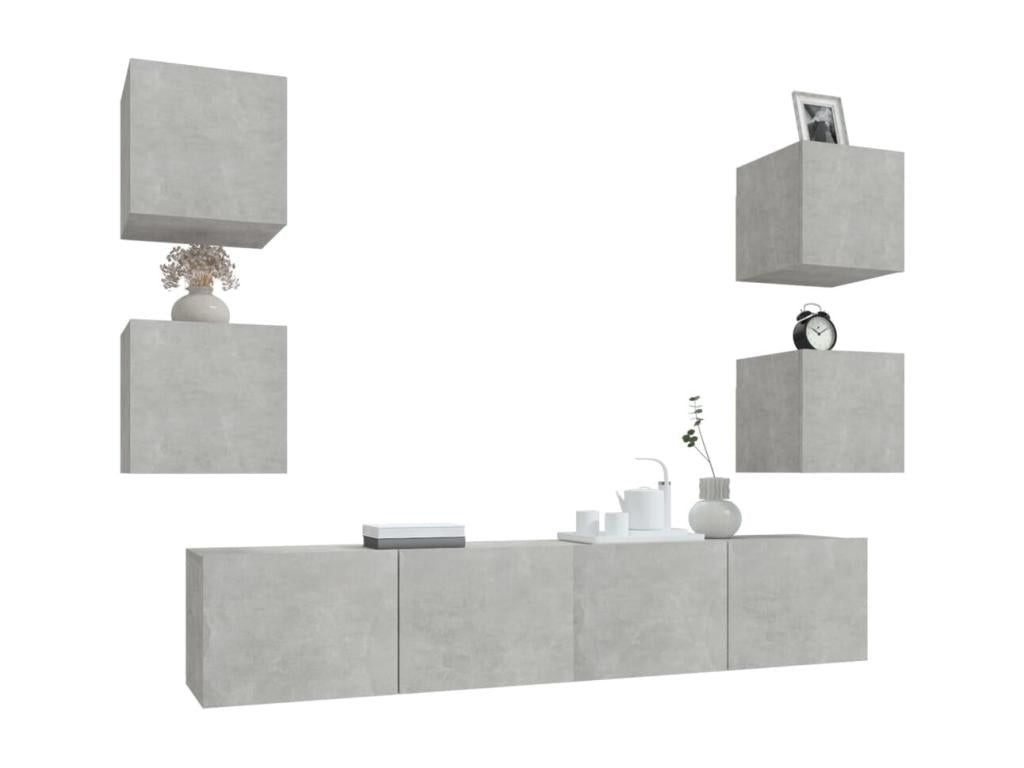 Ensemble de meubles TV 6 pièces Gris béton Bois d'ingénierie HUDS31781