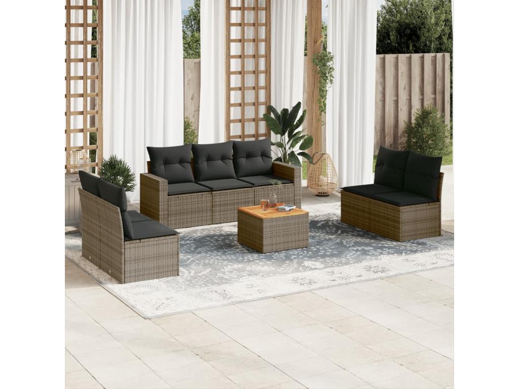 Salon de jardin 8 pcs avec coussins gris résine tressée NTAC88516